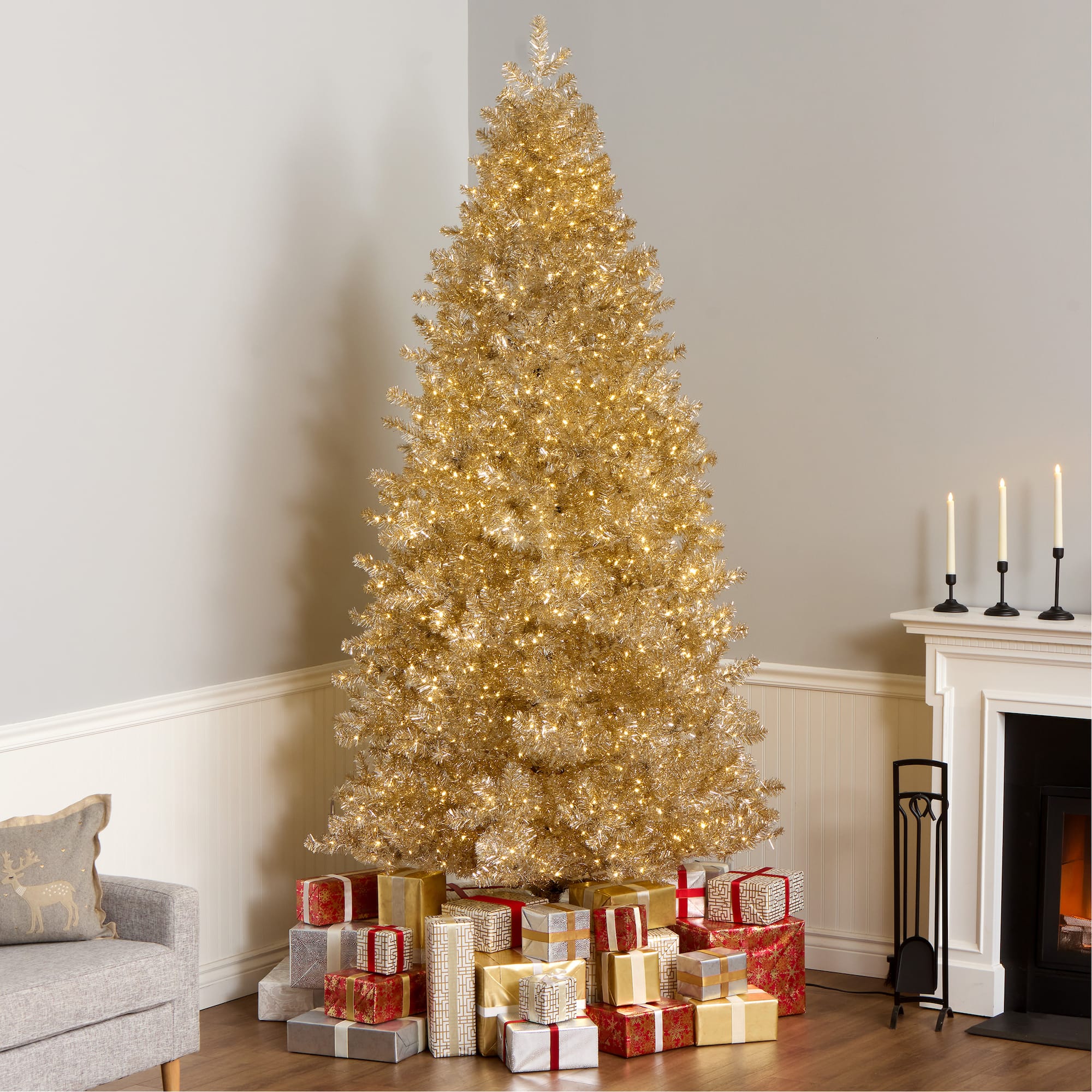 9ft. Pre-Lit Platinum Metallic Artificial Christmas Tree, White LED Lights